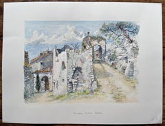 Provence Watercolor of Old Stone Houses and Archway in Bonnieux
