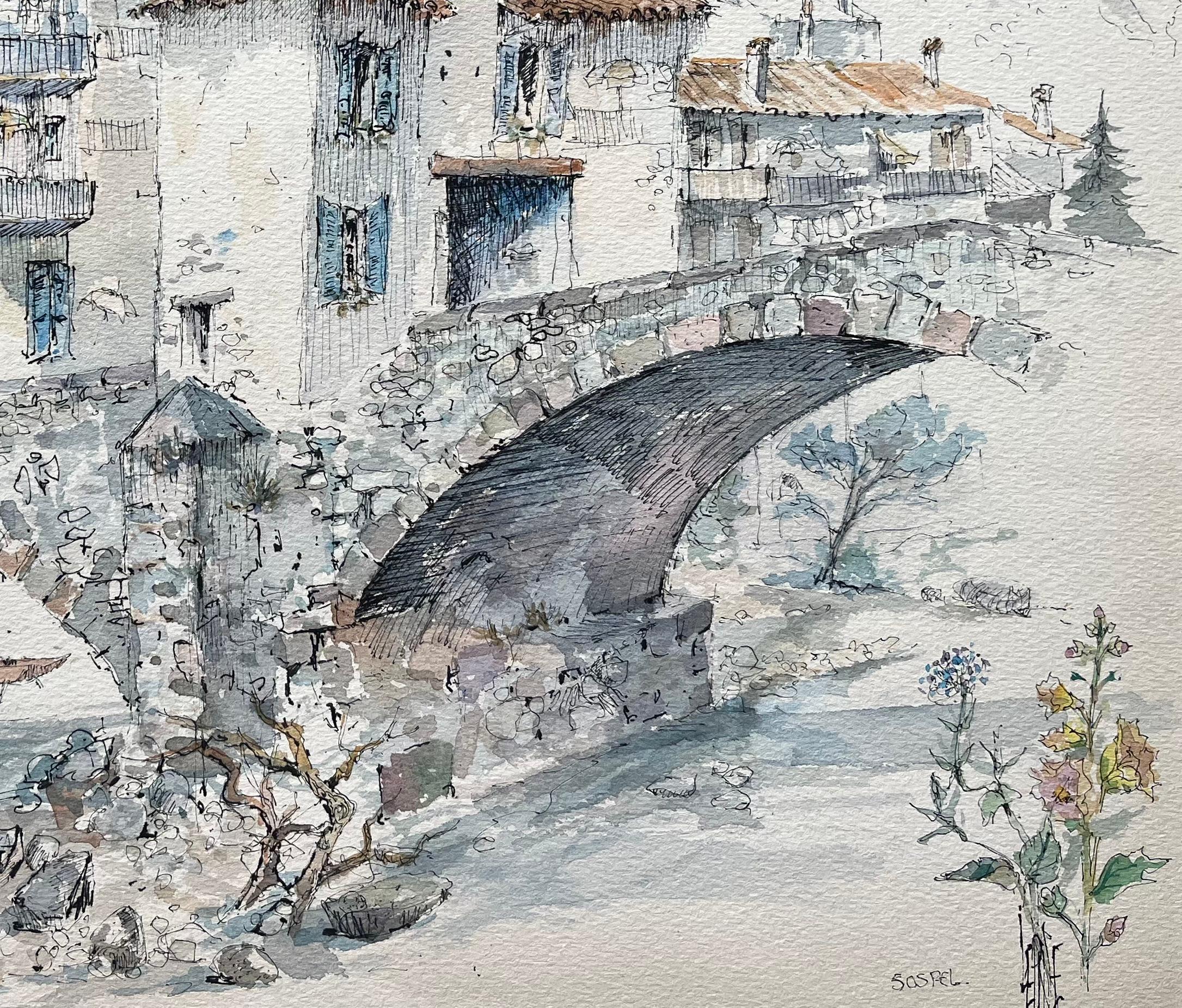 Titel: Provence Aquarell von Steinbrücke und Dorfhäusern in Sospel
von Robert Lepine (Franzose, 1929 - 2017)
Unterschrieben: Ja
Medium: Aquarellmalerei auf Künstlerpapier
Größe: 11,75 x 15,75 (Höhe x Breite)
Provenienz: Aus der Sammlung des