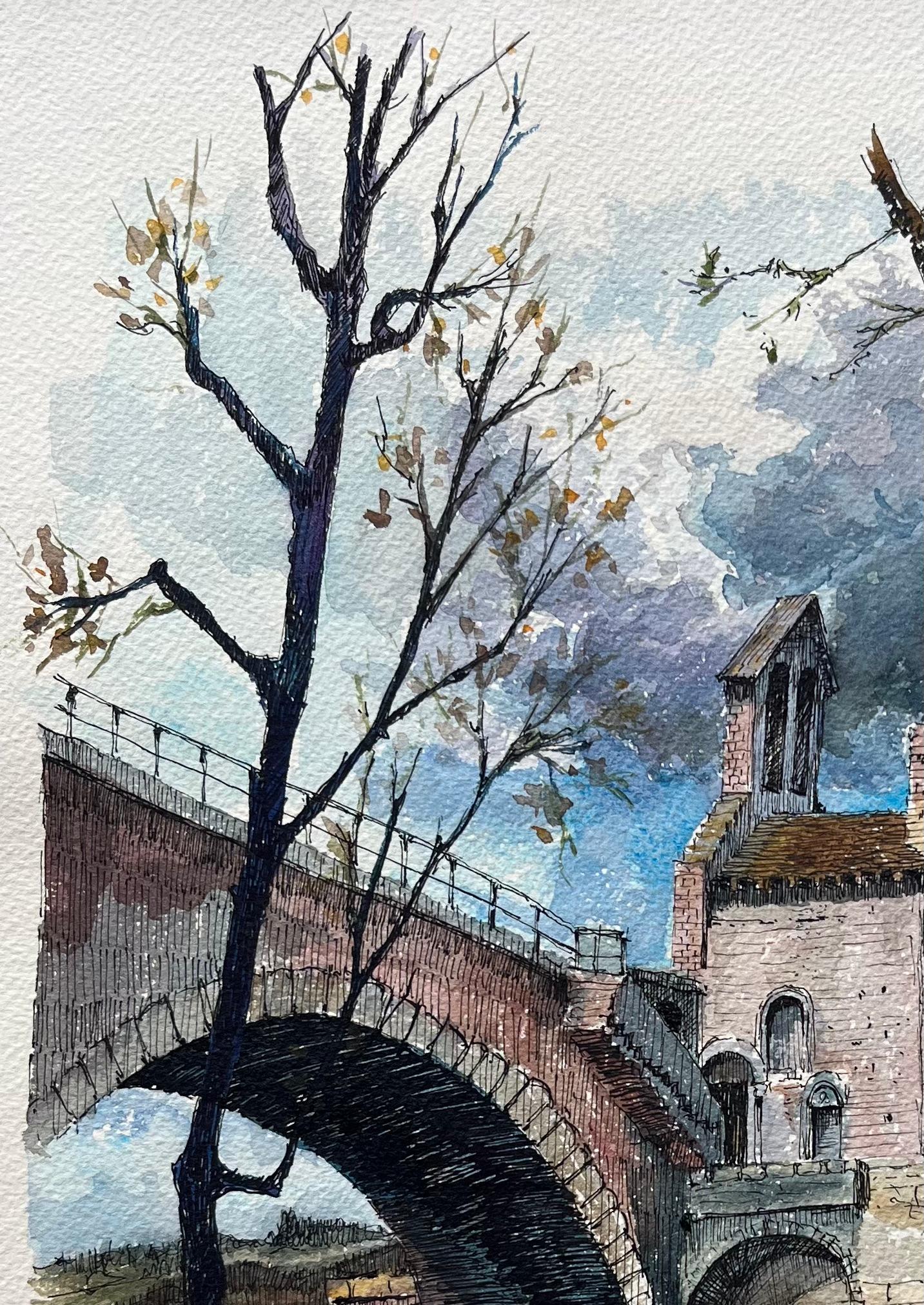 Titel: Avignon Aquarell von Pont Saint-Bénézet und historischer Flussszene
von Robert Lepine (Franzose, 1929 - 2017)
Unterschrieben: Ja
Medium: Aquarellmalerei auf Künstlerpapier
Größe: 13,5 x 10,75 (Höhe x Breite)
Provenienz: Aus der Sammlung des