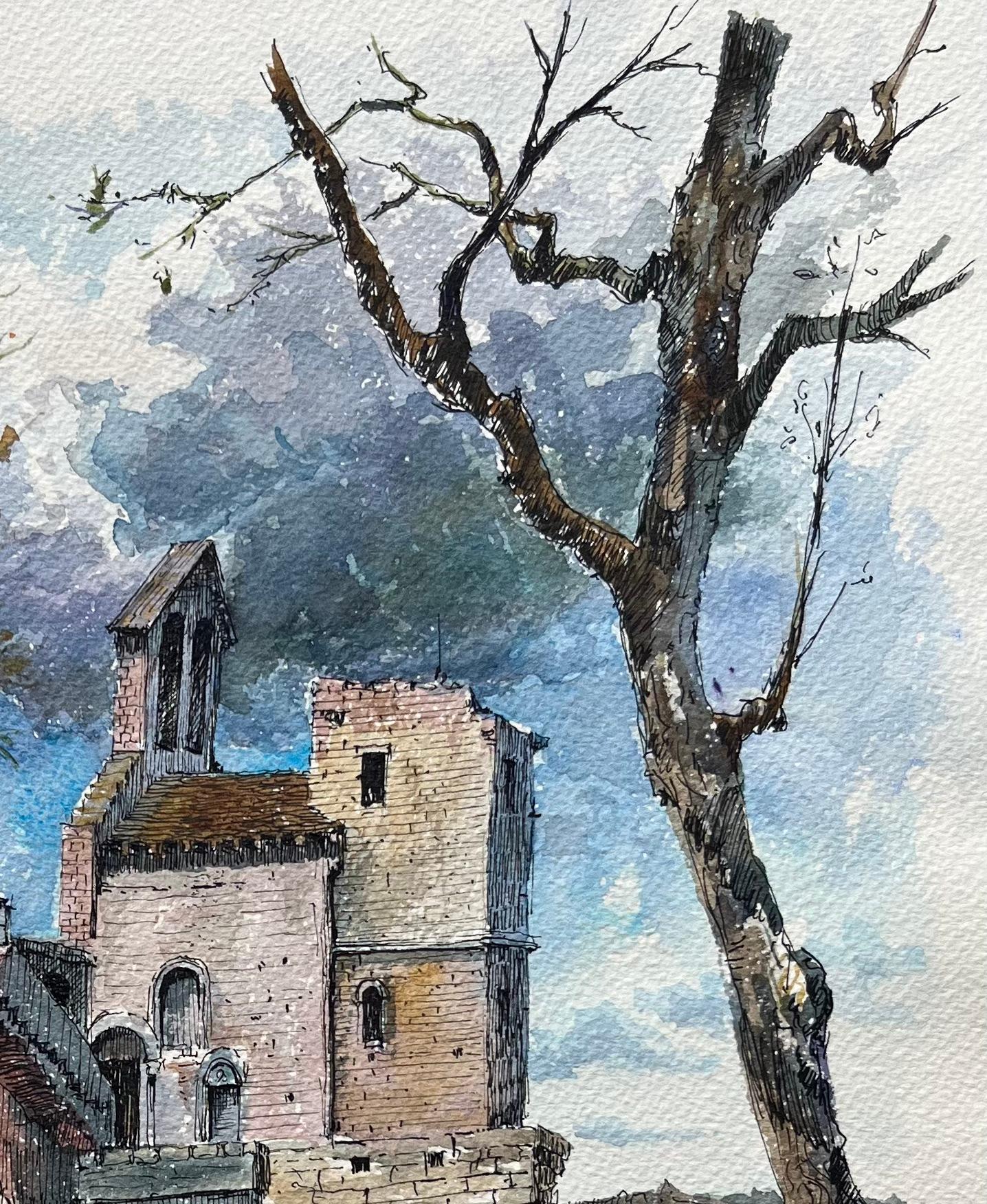 Avignon Aquarell der Pont Saint-Bénézet und historische Fluss-Szene im Angebot 1