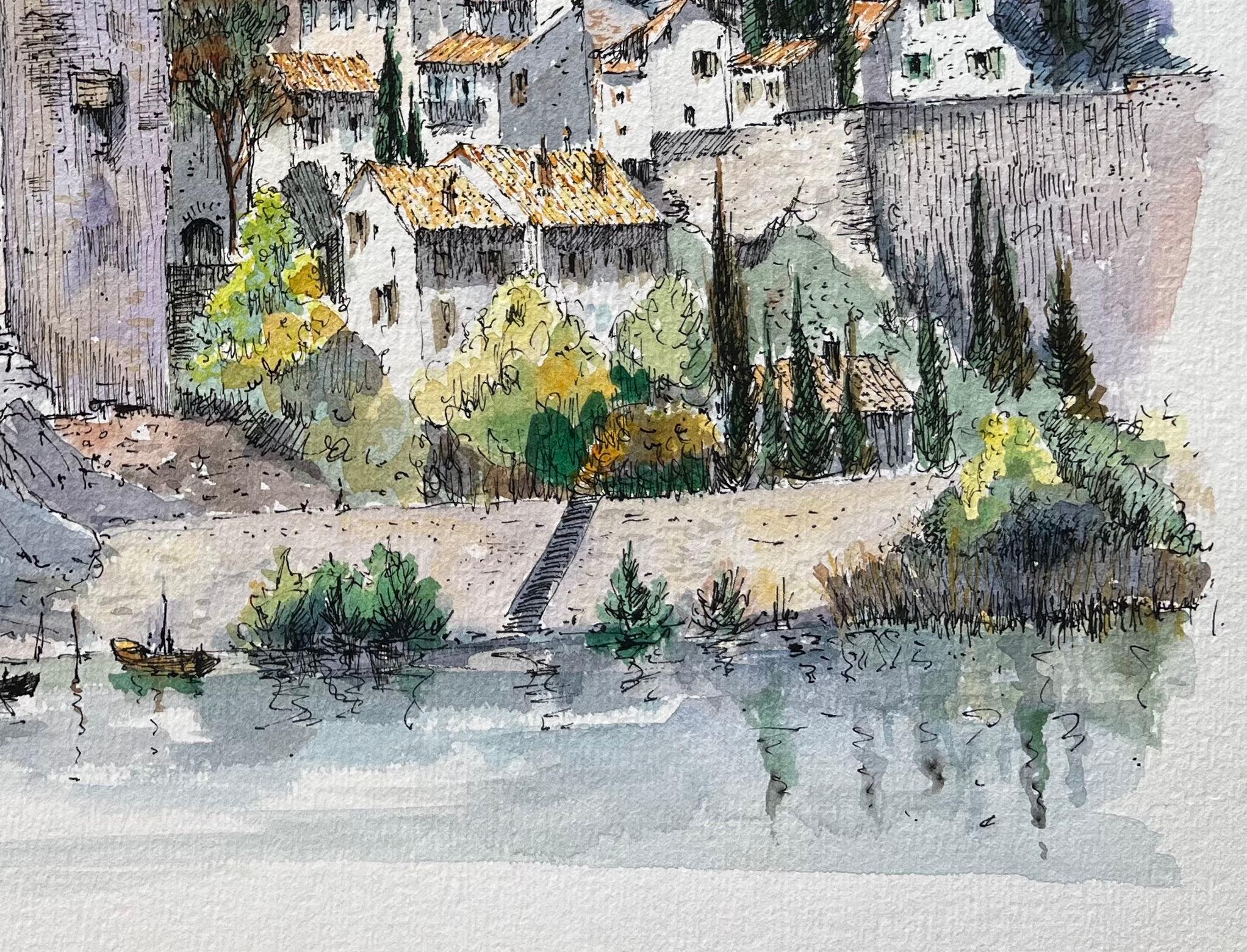 Titolo: Acquerello di Villeneuve-lès-Avignon con torre medievale e villaggio lungo il fiume
di Robert Lepine (francese, 1929 - 2017)
Firmato: Yes One
Mezzo di comunicazione: Acquerello su carta da artisti
Dimensioni: 10,75 x 13,25 (altezza x