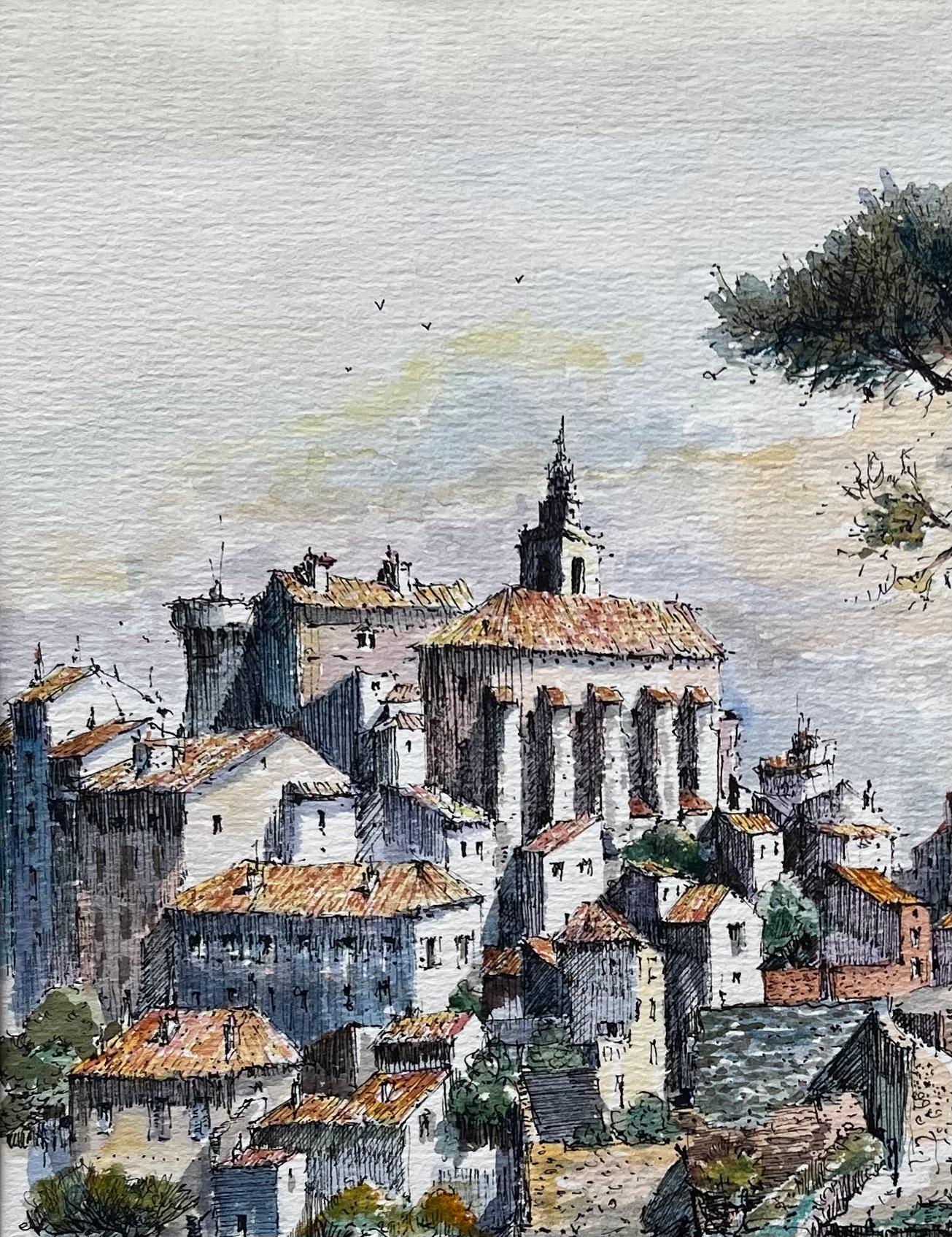 Aquarelle de Provence du village historique perché de Gordes - École française Painting par Robert Lepine (1929 - 2017)