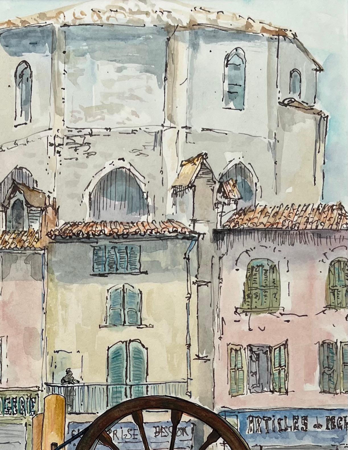 Marseille Watercolor of Knife Grinder Near Église des Augustins For Sale 1
