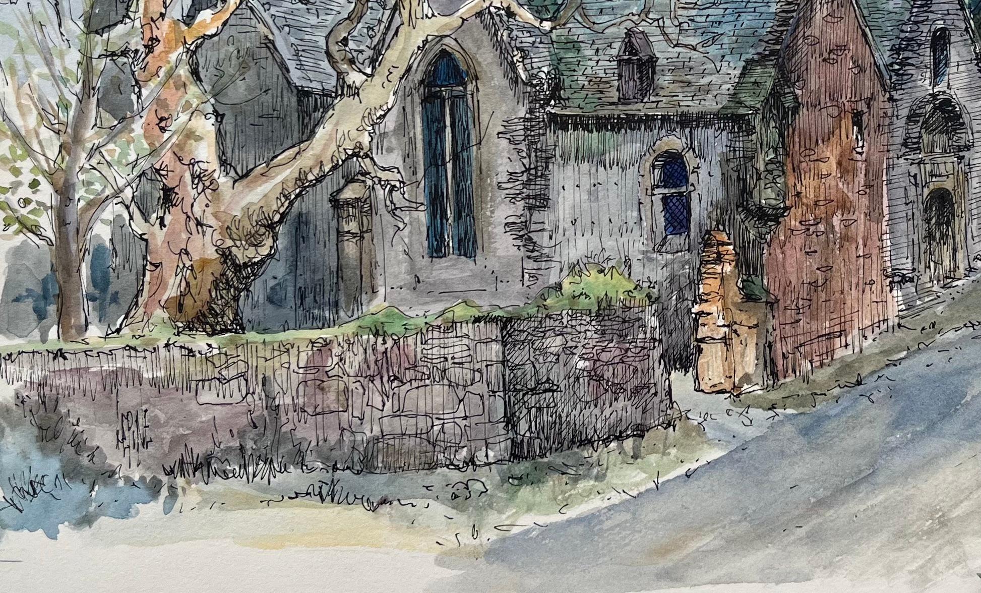 Titre : Aquarelle de Bretagne de l'église Saint-Marie du Menez-Hom avec femme bretonne
par Robert Lepine (français, 1929 - 2017)
Signé : Oui
Moyen d'expression : Aquarelle sur papier d'artiste
Taille : 11,25 x 15 (hauteur x largeur)
Provenance :