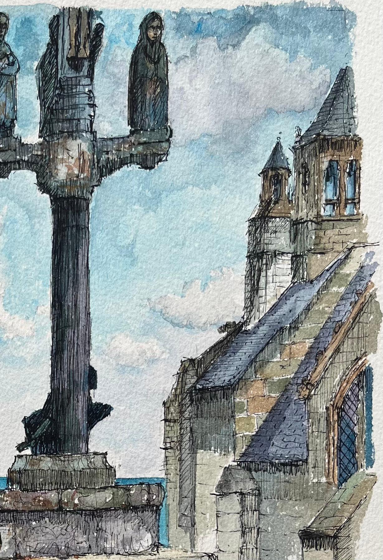 Title: Brittany Watercolor of Notre-Dame de la Joie in Saint-Guénolé in Penmarch
by Robert Lepine (French, 1929 - 2017)
Signed: Yes
Medium: Watercolor painting on artists paper
Size: 15 x 11.25 (height x width)
Provenance: From the artists atelier