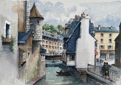 Quimper Watercolor of Historic Houses Along the Steir River