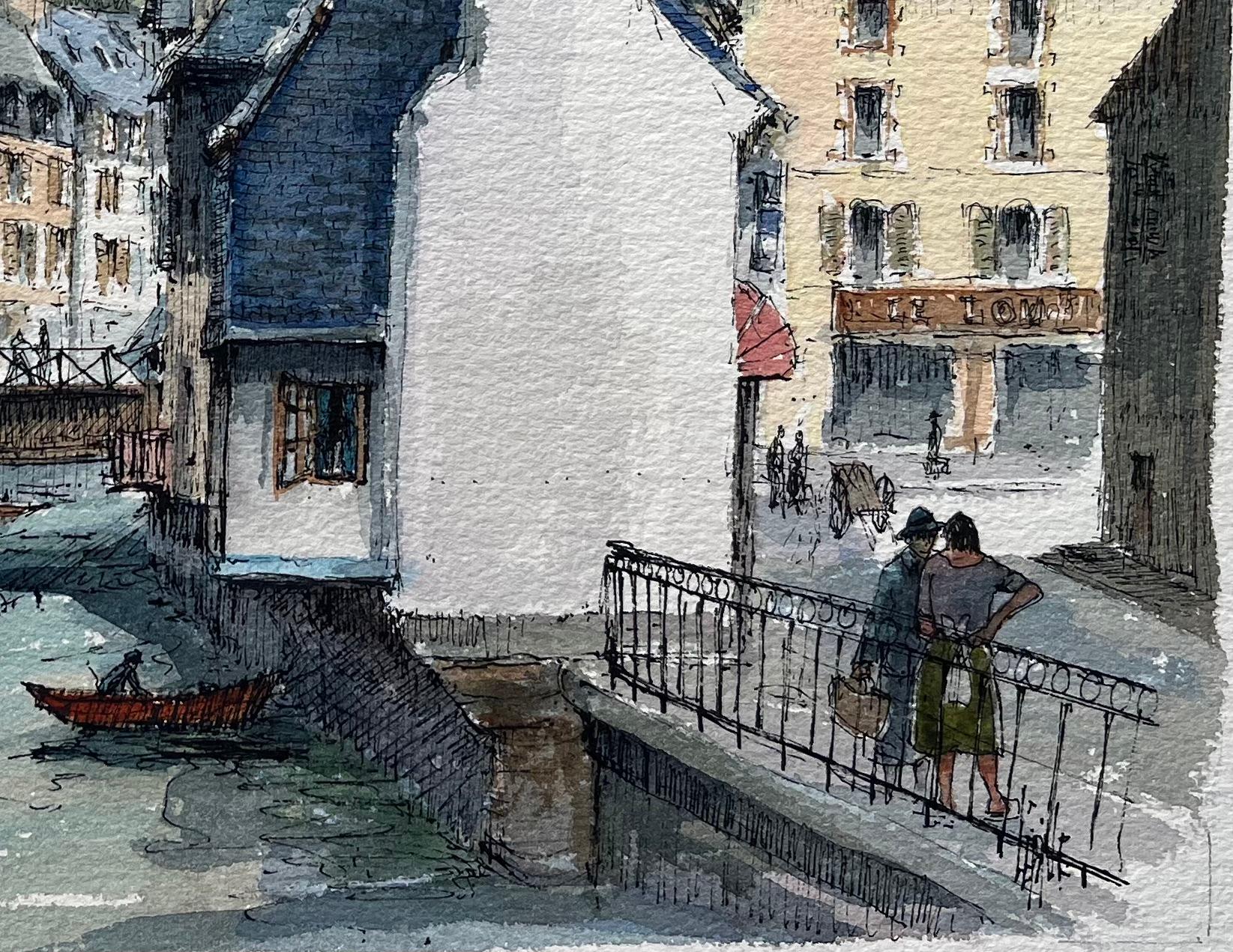 Titel: Quimper Aquarell historischer Häuser entlang des Flusses Steir
von Robert Lepine (Franzose, 1929 - 2017)
Unterschrieben: Ja
Medium: Aquarellmalerei auf Künstlerpapier
Größe: 11,25 x 15 (Höhe x Breite)
Provenienz: Aus der Sammlung des