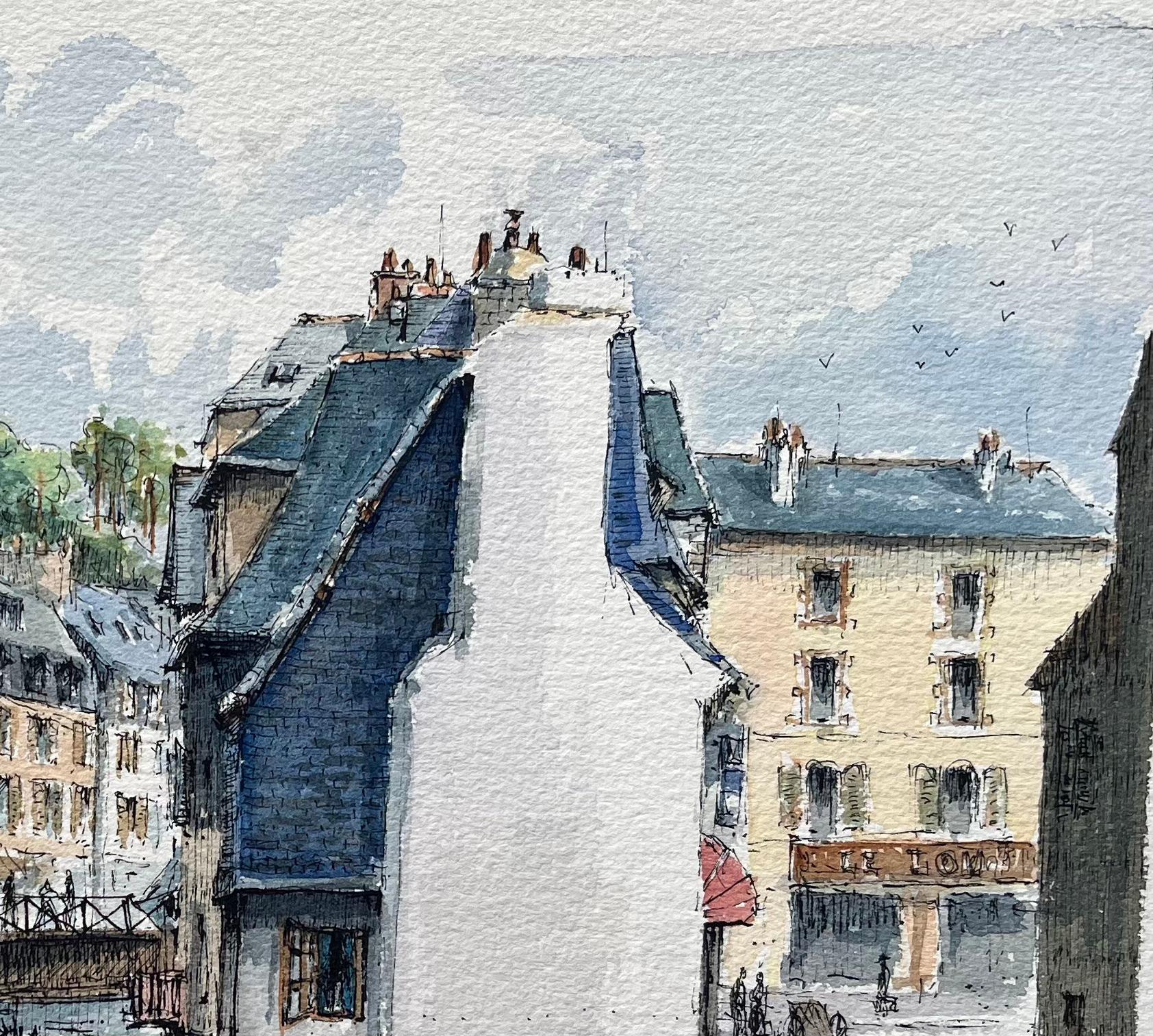 Quimper-Aquarell von historischen Häusern entlang des Steir- Flusses (Französische Schule), Painting, von Robert Lepine (1929 - 2017)