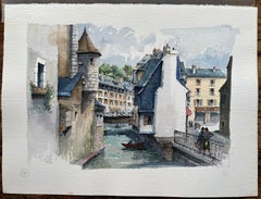 Quimper Watercolor of Historic Houses Along the Steir River