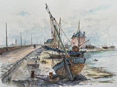 Aquarell von Strand-Fischbooten in Camaret-Port in Camaret-sur-Mer, Camaret
