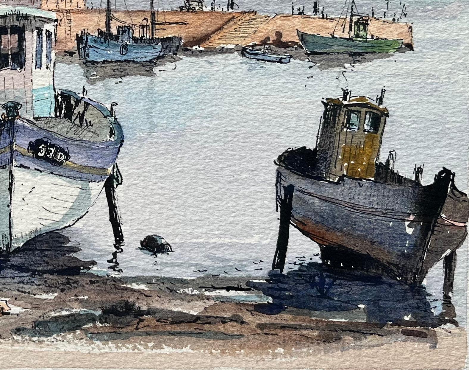 Französisches Aquarell von Le Port de Douarnenez, Bretagne bei Sonnenuntergang (Französische Schule), Art, von Robert Lepine (1929 - 2017)