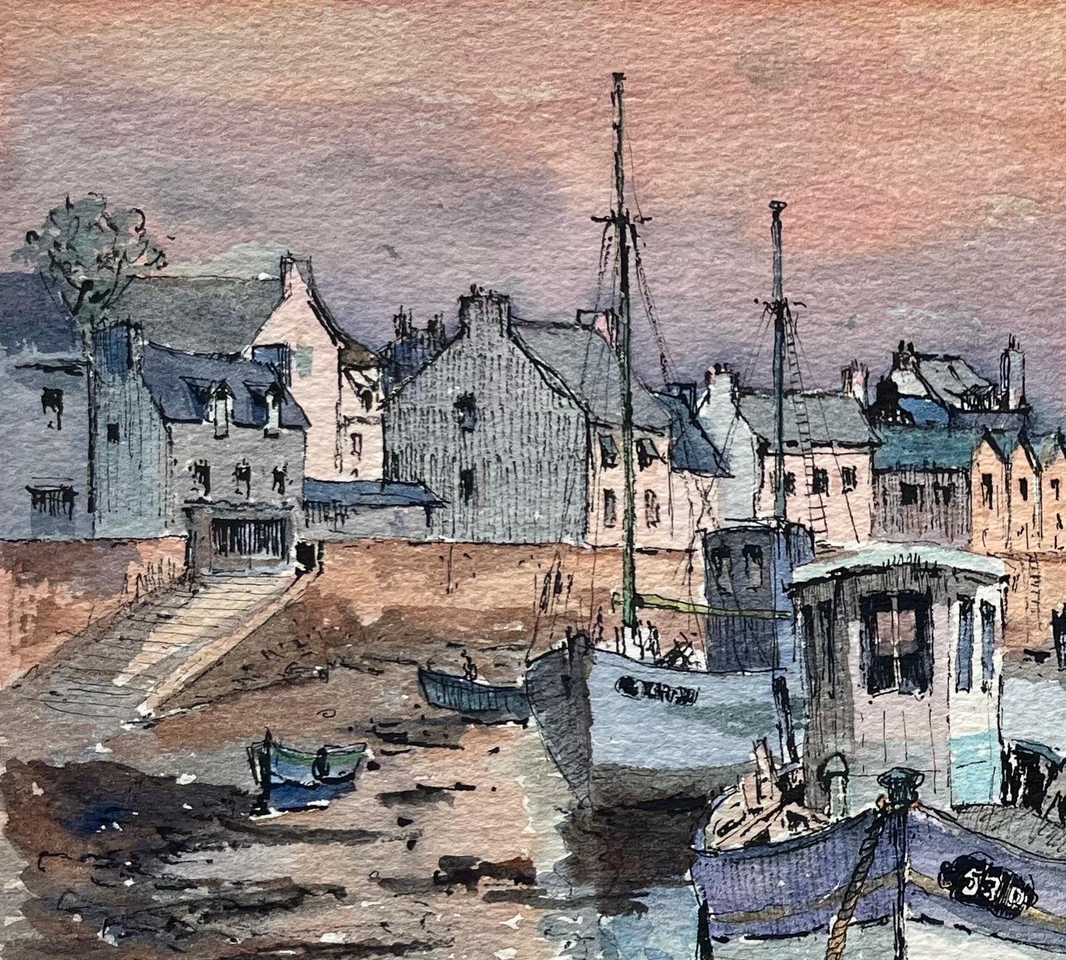 Titel: Französisches Aquarell von Le Port de Douarnenez in der Bretagne bei Sonnenuntergang
von Robert Lepine (Franzose, 1929 - 2017)
Unterschrieben: Ja
Medium: Aquarellmalerei auf Künstlerpapier
Größe: 11,5 x 15 (Höhe x Breite)
Provenienz: Aus der