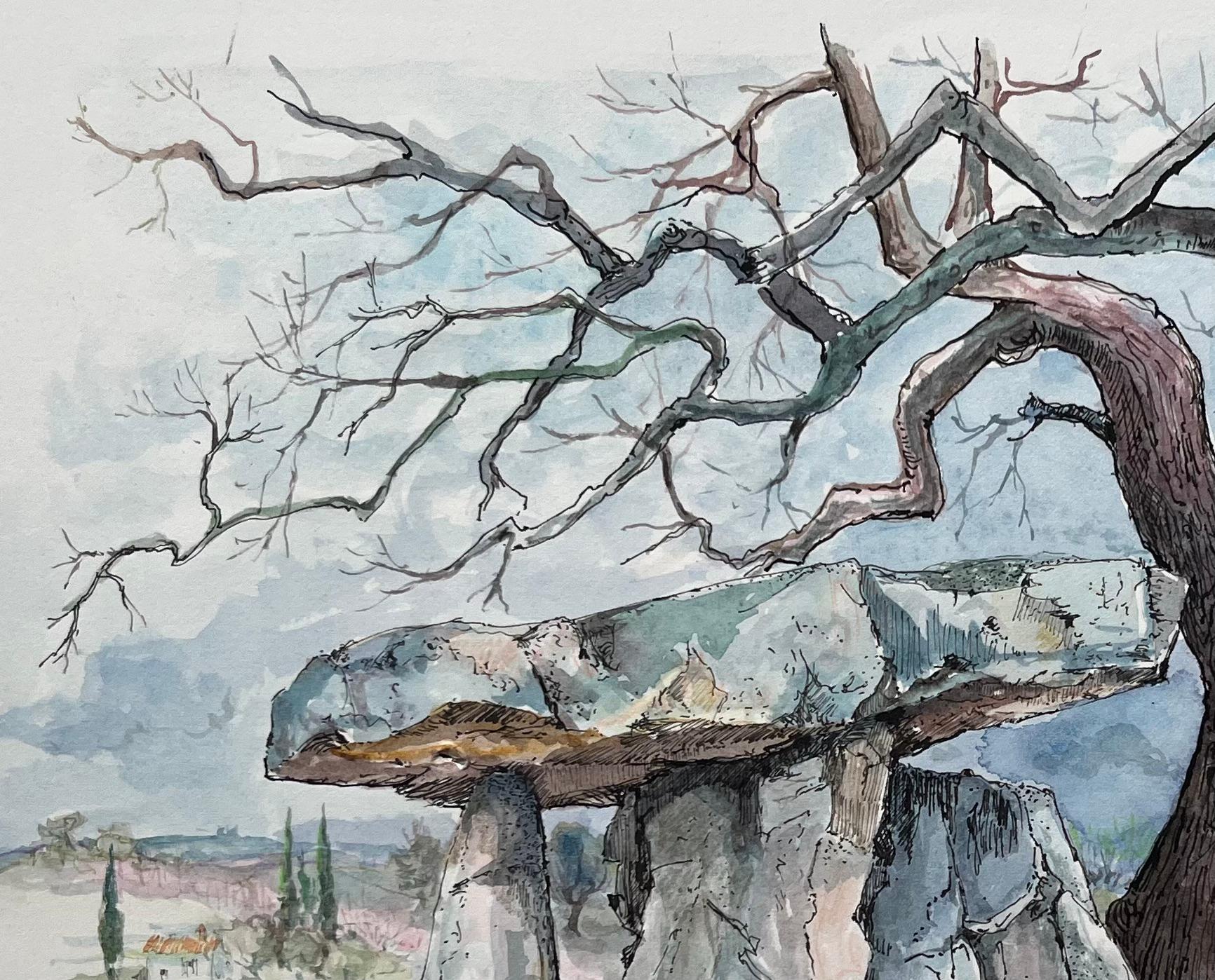 French Watercolor of Dolmen de la Pierre de la Fée in Draguignan For Sale 1