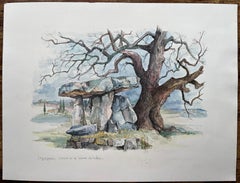 French Watercolor of Dolmen de la Pierre de la Fée in Draguignan
