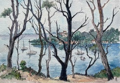 Französisches Aquarell von La Baie de Port-Cros in der Provence mit Segelbooten