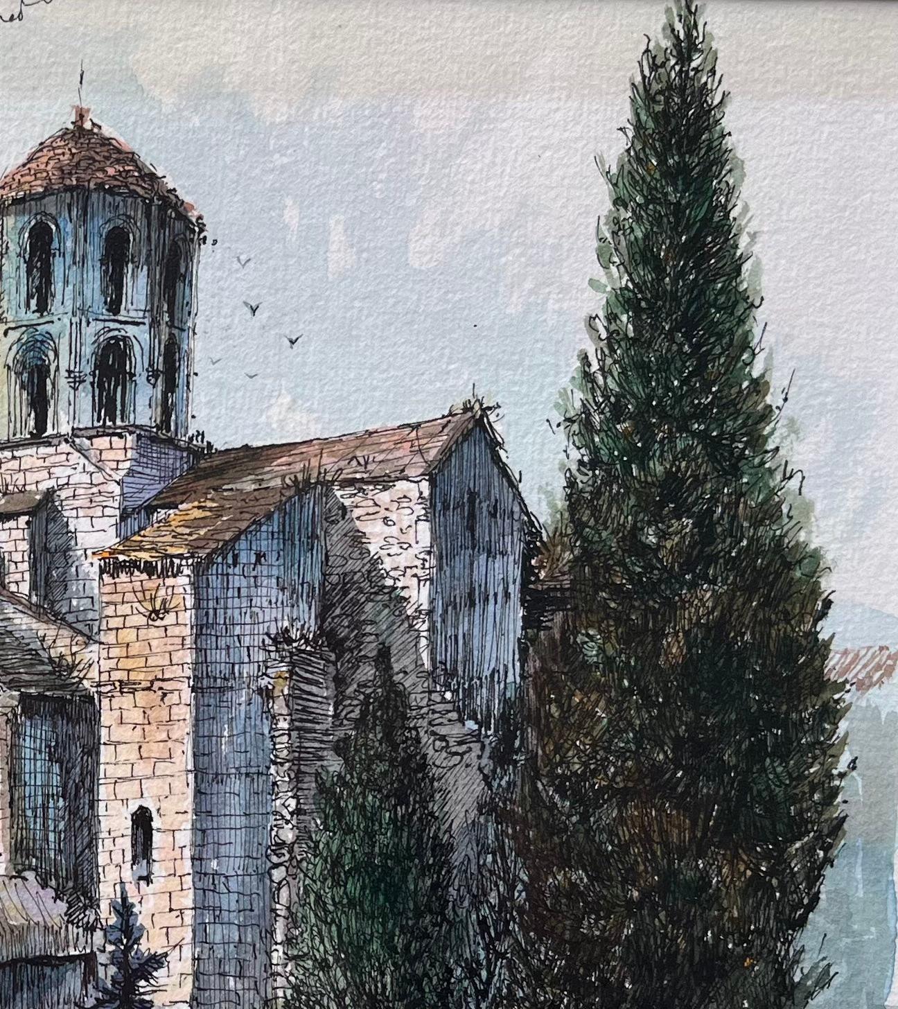 Französisches Aquarell von Les Alyscamps Arles mit Kirche Saint-Honorat, Französisch im Angebot 2