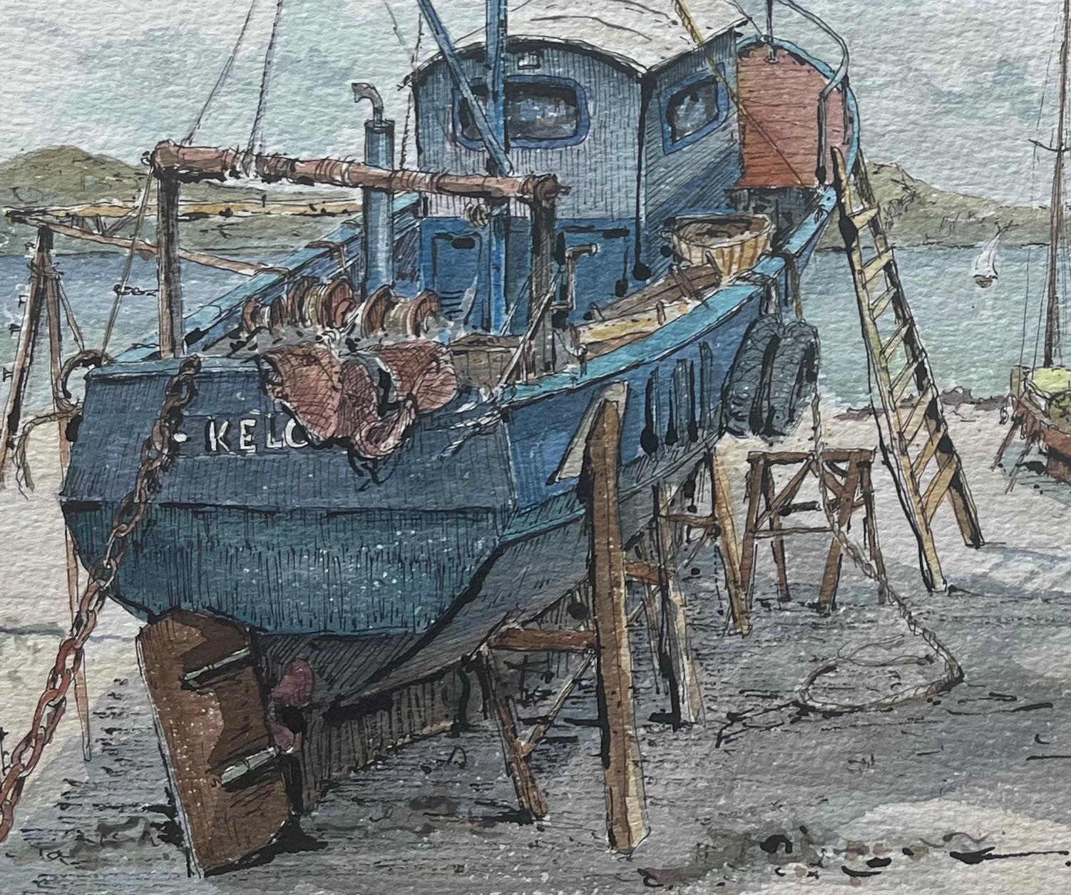 French Watercolor of Barques sur la Grève and Fishing Boats on Shore - French School Painting by Robert Lepine (1929 - 2017)