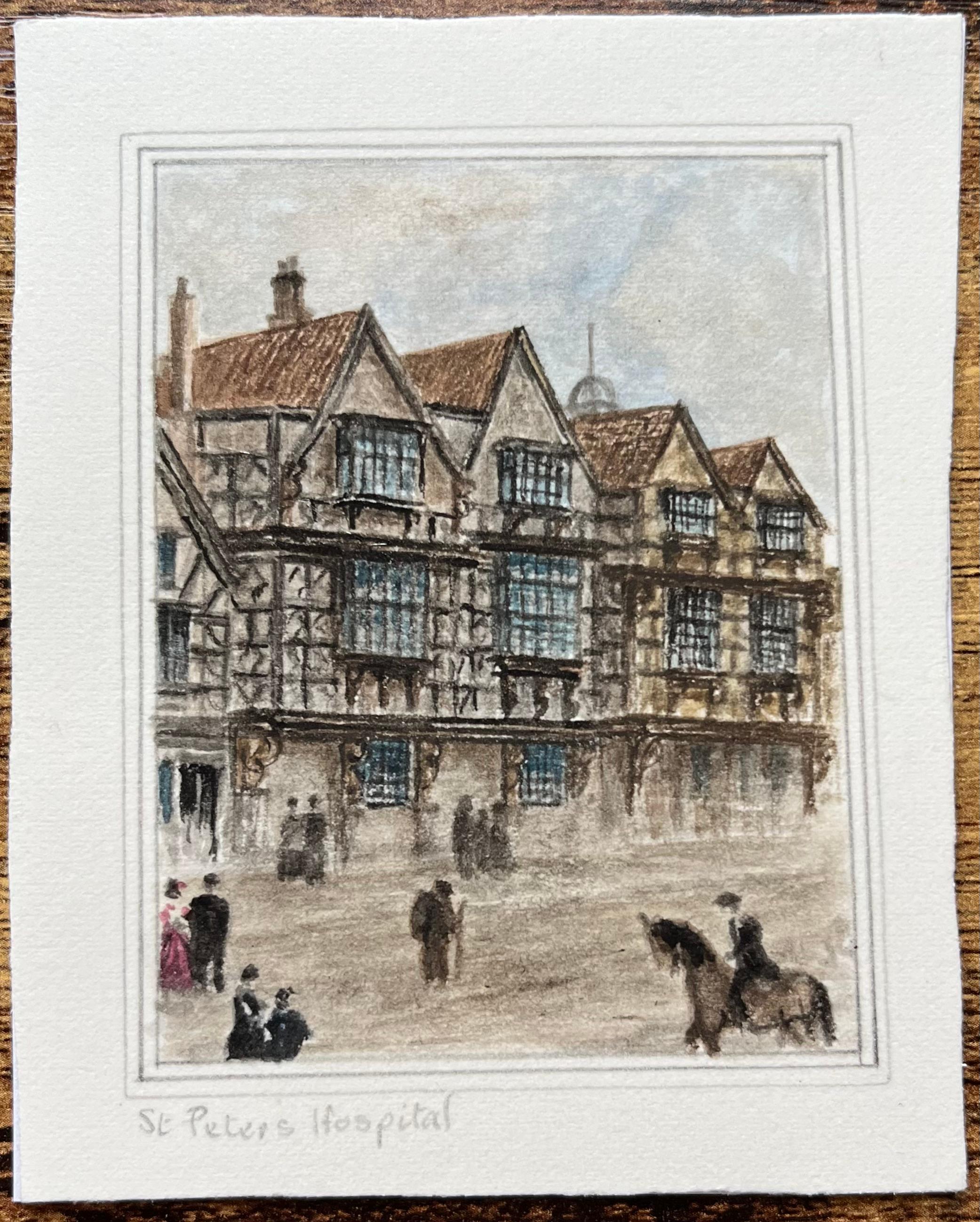 Historic Miniature Watercolor of St. Peter’s Hospital in Bristol - Art by Jack Grunwell