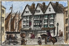 Acuarela histórica en miniatura de la posada Llandoger Trow de Bristol