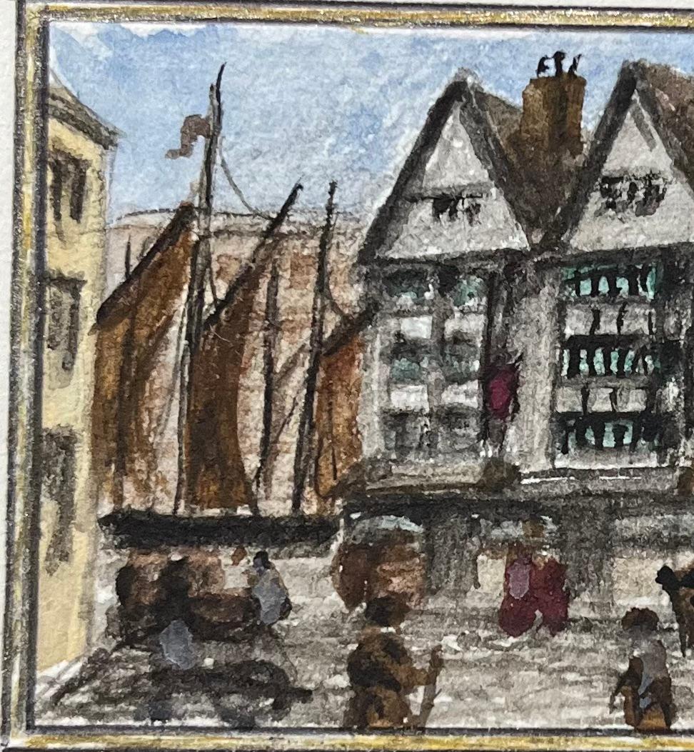 Historisches Miniature-Aquarell des Llandoger Trow Inn in Bristol (Grau), Landscape Painting, von Jack Grunwell