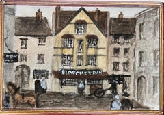 Acuarela histórica en miniatura de una posada del siglo XVI en Bristol