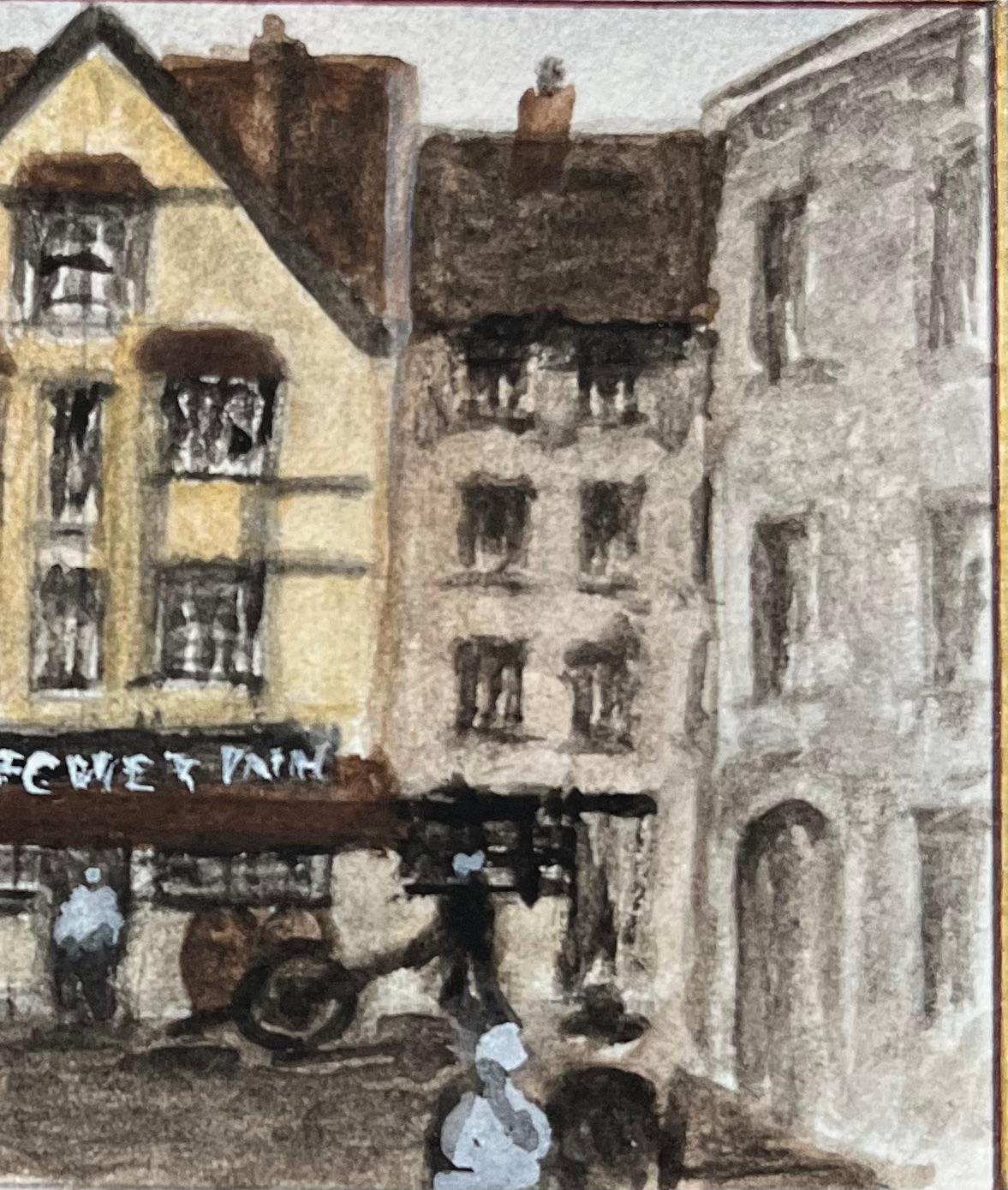 Historic Miniature Watercolor of a 16th-Century Hatchet Inn in Bristol - English School Painting by Jack Grunwell
