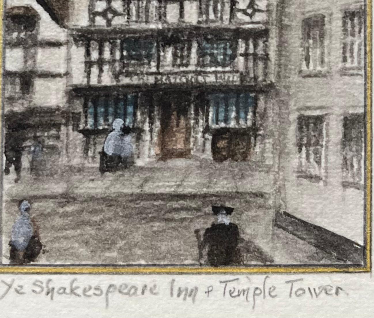 Historic Miniature Watercolor of Ye Shakespeare Inn and Temple Tower in Bristol - Painting by Jack Grunwell