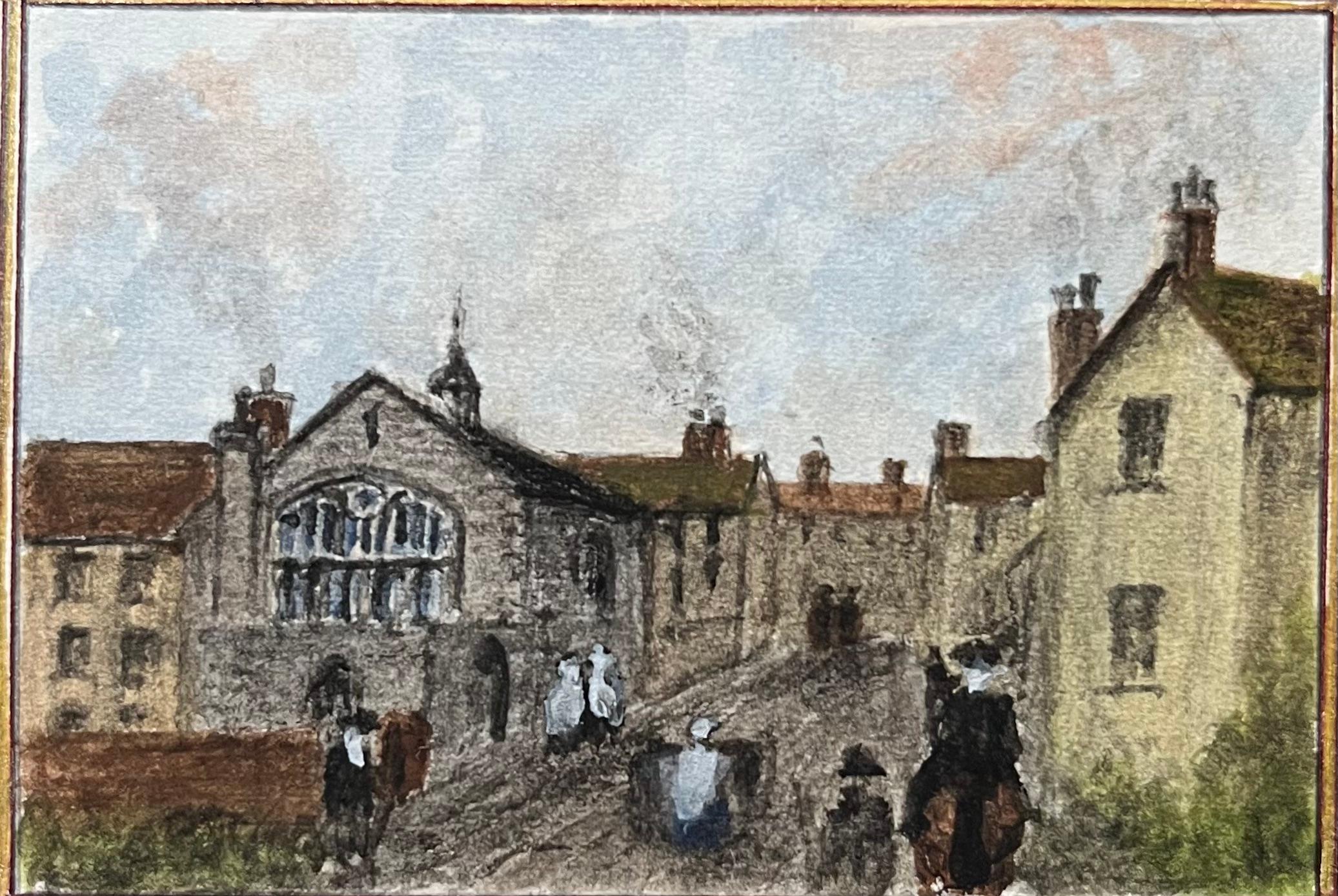 Jack Grunwell Landscape Painting – Historisches Miniatur-Aquarell der Kapelle der Heiligen Drei Könige, Foster's Almshouses