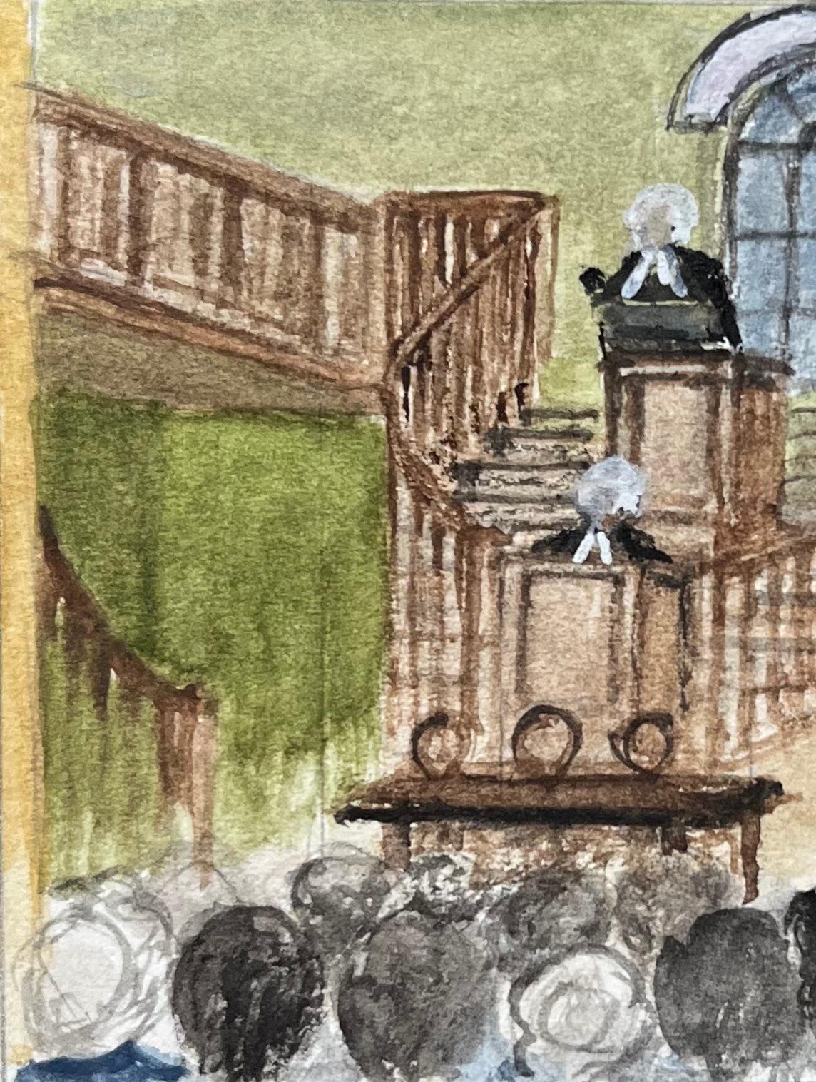 Historic Miniature Watercolor of John Wesley’s Chapel, Broadmead in Bristol - English School Painting by Jack Grunwell