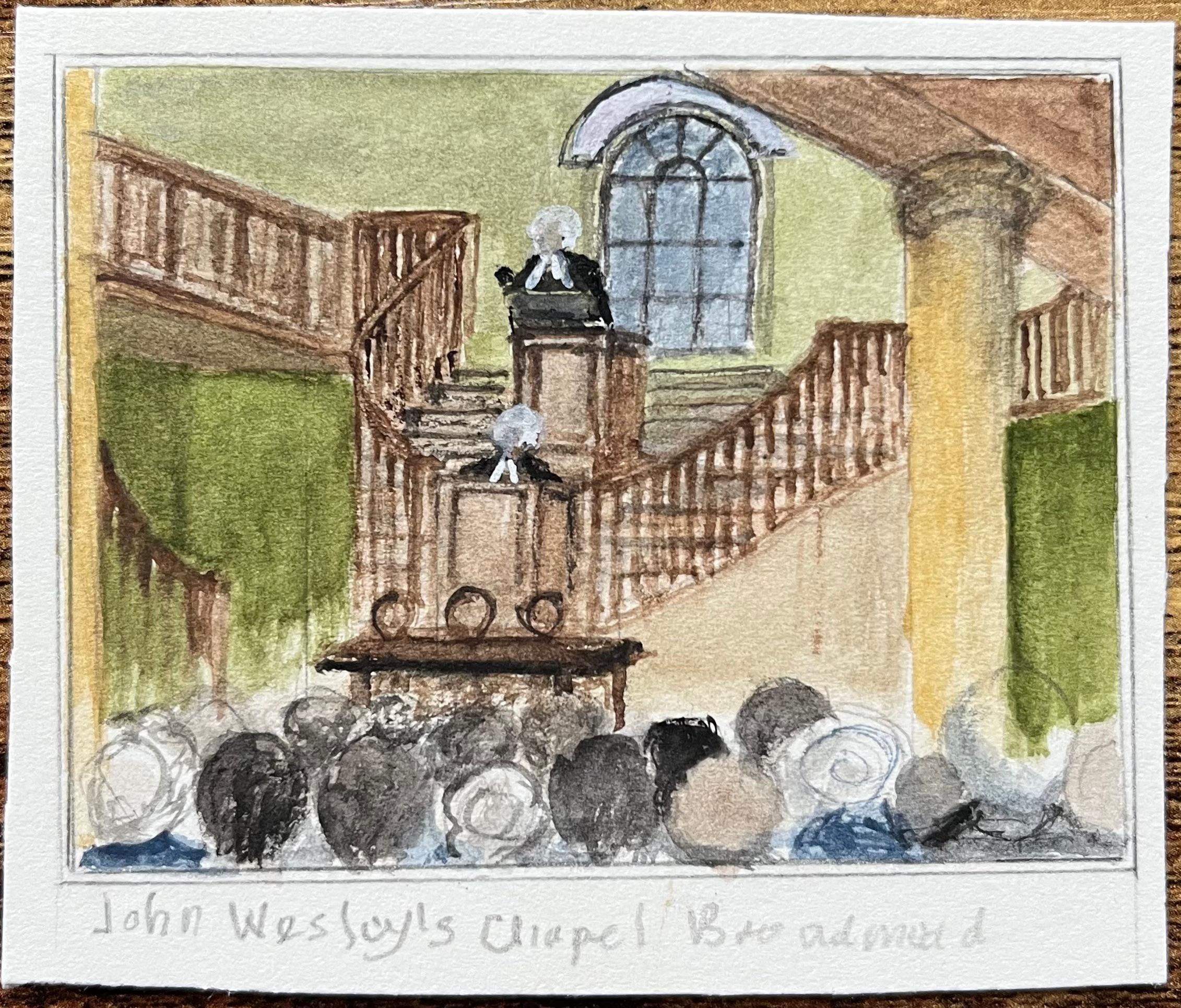 Historic Miniature Watercolor of John Wesley’s Chapel, Broadmead in Bristol - Painting by Jack Grunwell