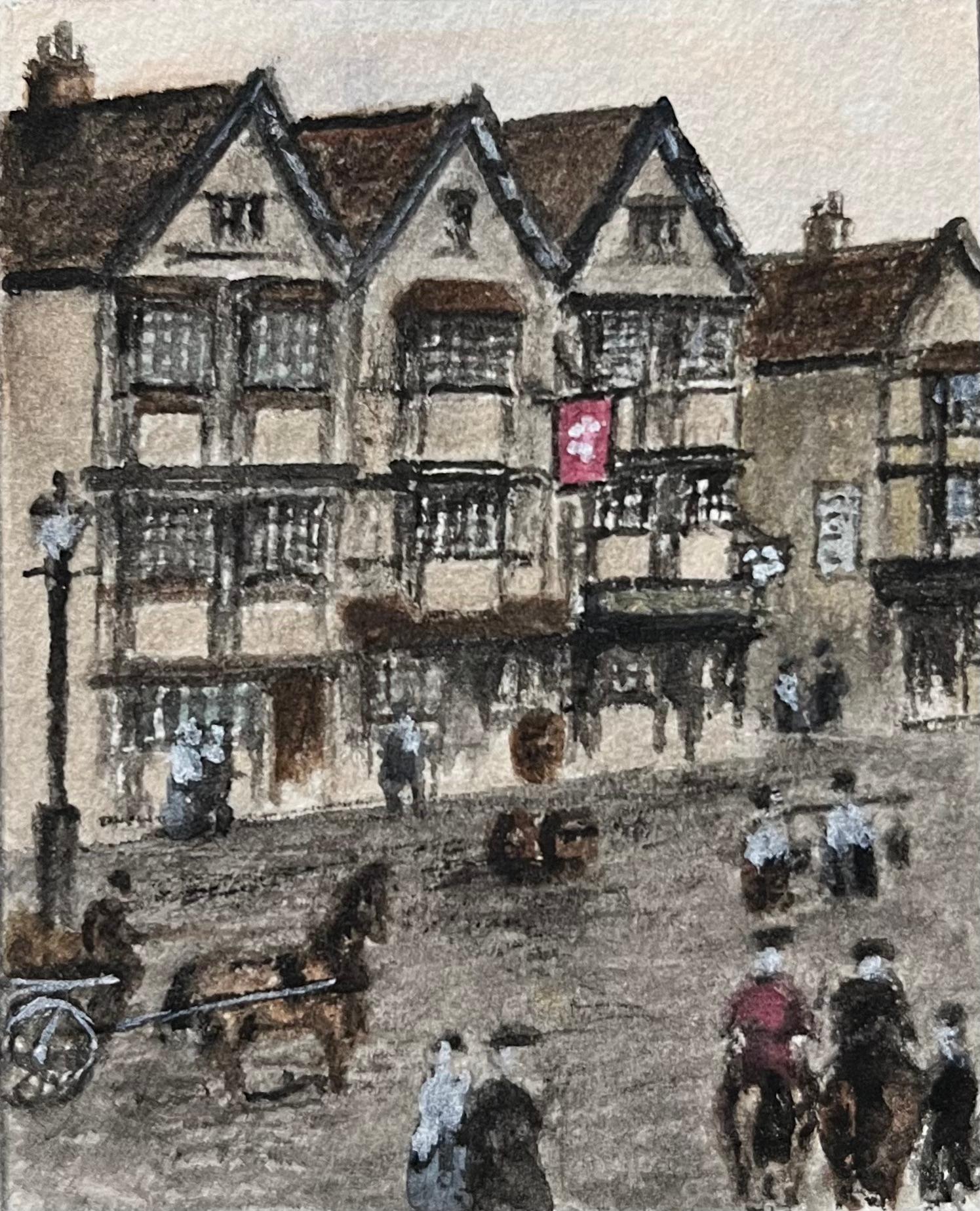 Historic Miniature Watercolor of The Historic Llandoger Trow Inn in Bristol