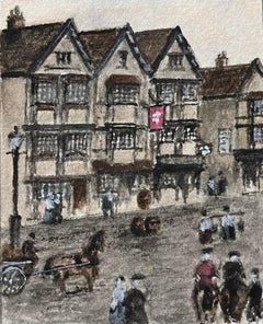 Acuarela histórica en miniatura de la histórica posada Llandoger Trow de Bristol