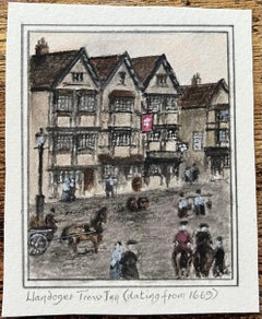Historic Miniature Watercolor of The Historic Llandoger Trow Inn in Bristol