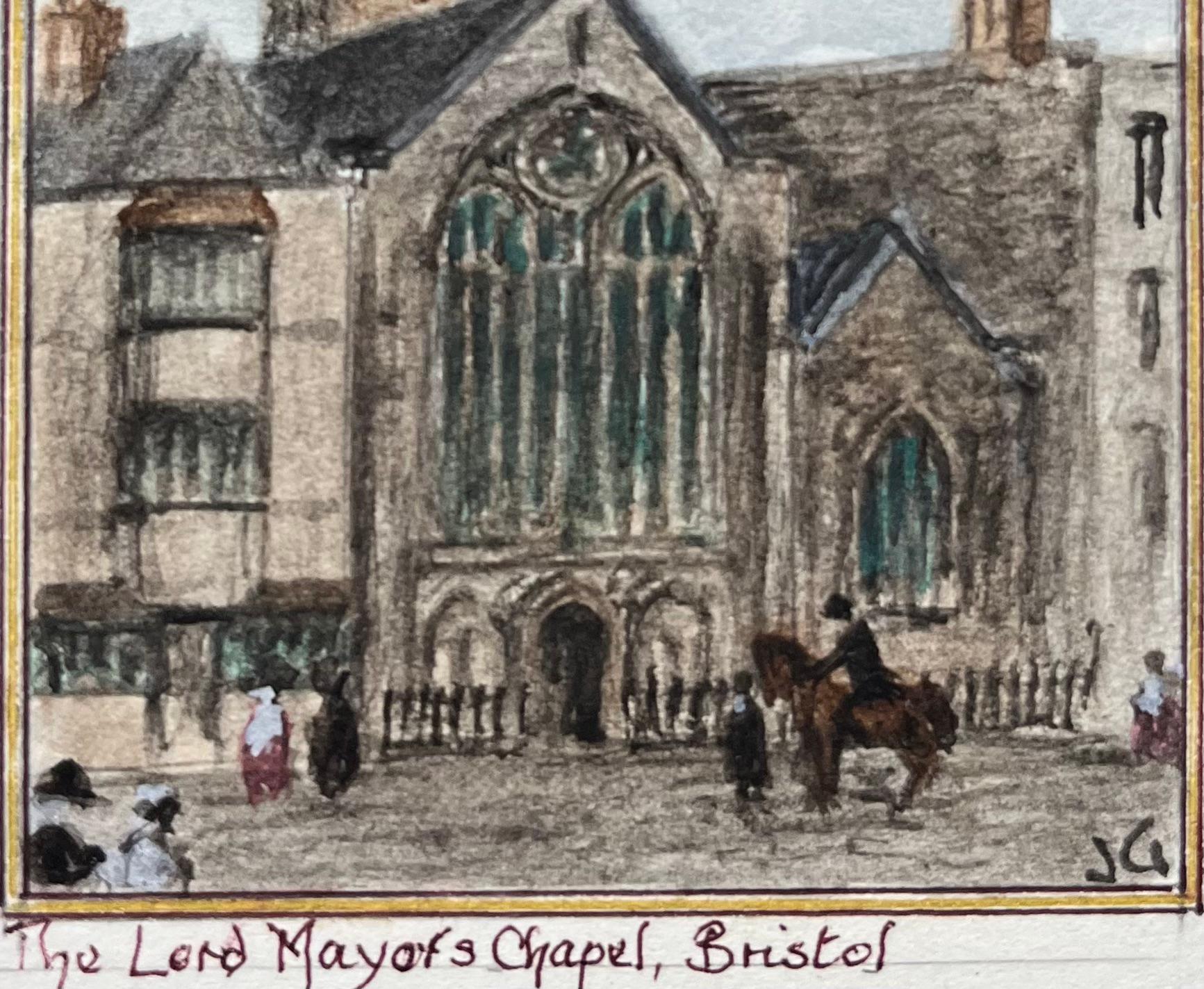 Acquerello storico in miniatura della Cappella del Lord Mayor a Bristol - Landscape Painting Grigio di Jack Grunwell