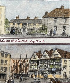 Historic Watercolor of Sailors’ Almshouses & Llandoger Trow Inn in Bristol