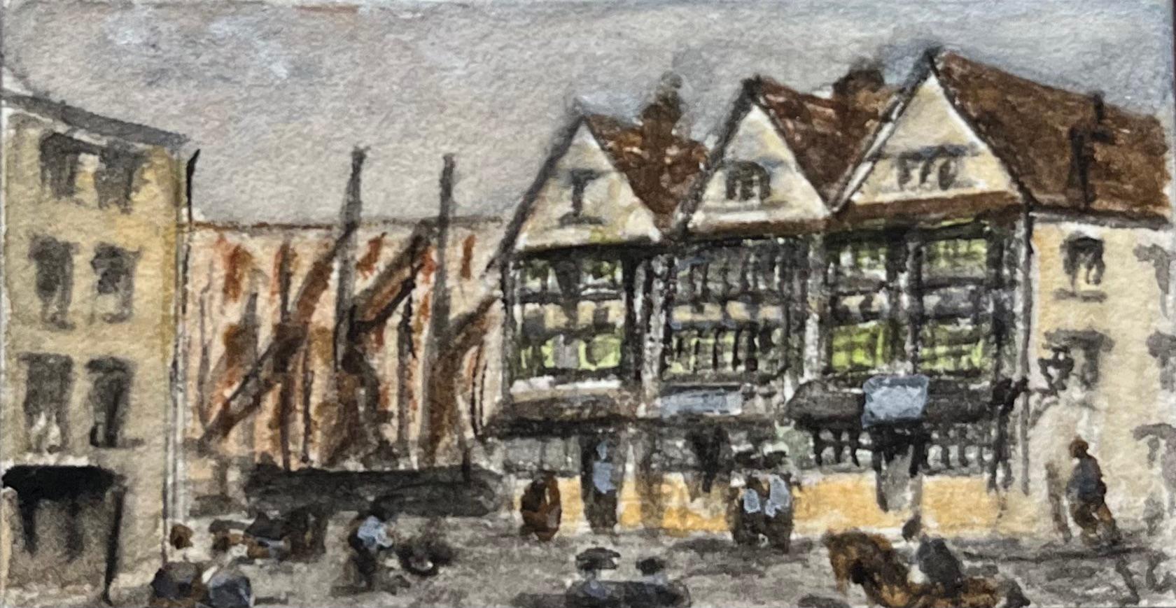 Acquerello storico di Sailors' Almshouses e Llandoger Trow Inn a Bristol - Landscape Painting Grigio di Jack Grunwell
