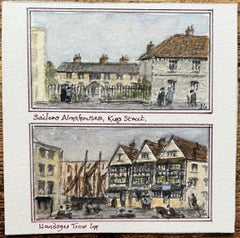 Historic Watercolor of Sailors’ Almshouses & Llandoger Trow Inn in Bristol