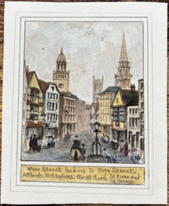 Historic Miniature Watercolor of Wine Street Looking to Corn Street in Bristol