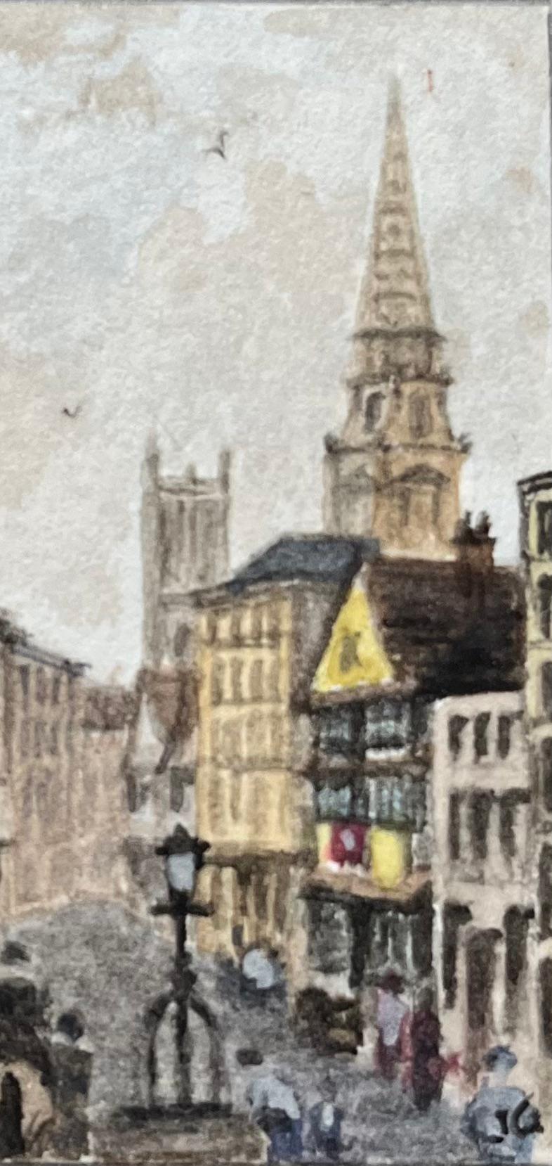 Aquarelle miniature historique de Wine Street en direction de Corn Street à Bristol - École anglaise Art par Jack Grunwell