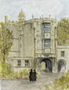 Acuarela histórica en miniatura de la puerta de la catedral de Bristol c. 1156