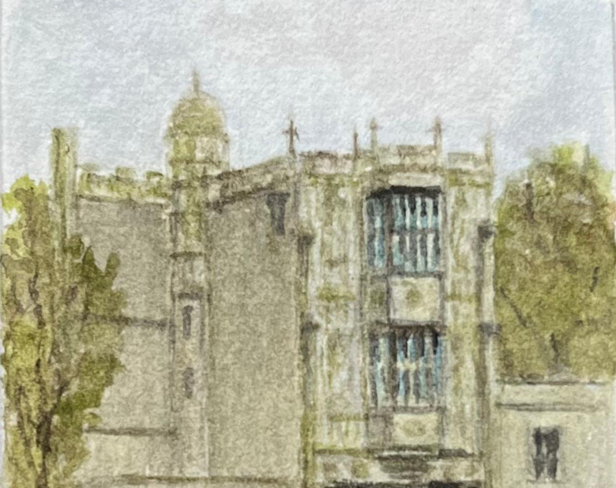 Acquerello storico in miniatura della Porta della Cattedrale di Bristol, 1156 ca. - Painting Scuola inglese di Jack Grunwell