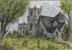 Acuarela histórica en miniatura de la Iglesia de la Santísima Trinidad y San Edmundo en Hatfield