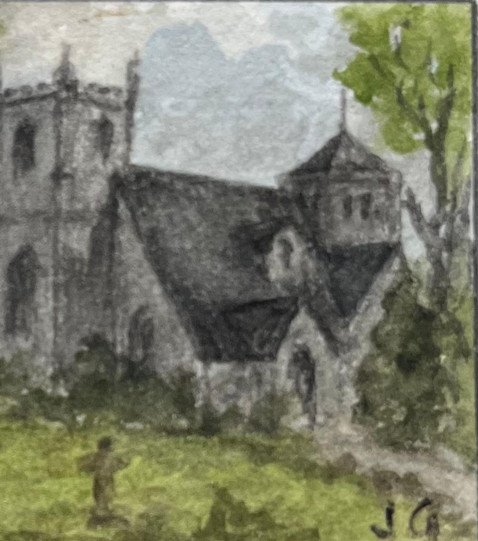 Historic Miniature Watercolor of Church of Holy Trinity & St Edmund in Hatfield - English School Painting by Jack Grunwell