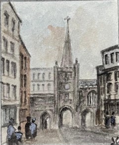 Acuarela histórica en miniatura de la puerta de St. John y la muralla de Bristol