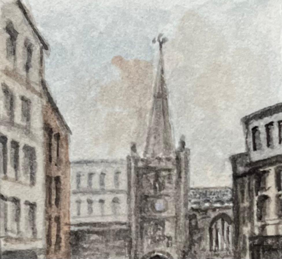 Historic Miniature Watercolor of St John’s Gate and City Wall in Bristol - English School Painting by Jack Grunwell