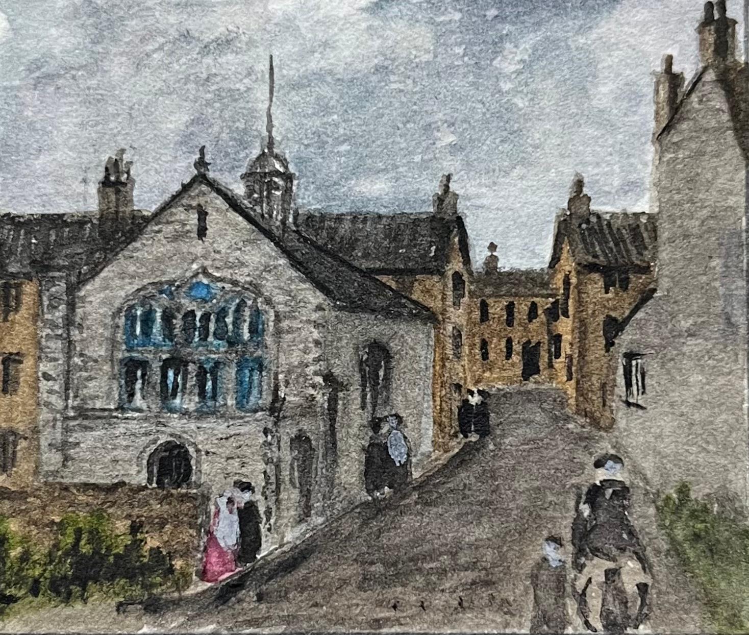 Jack Grunwell Landscape Painting – Historisches Miniatur-Aquarell der Kapelle der Heiligen Drei Könige in Bristol