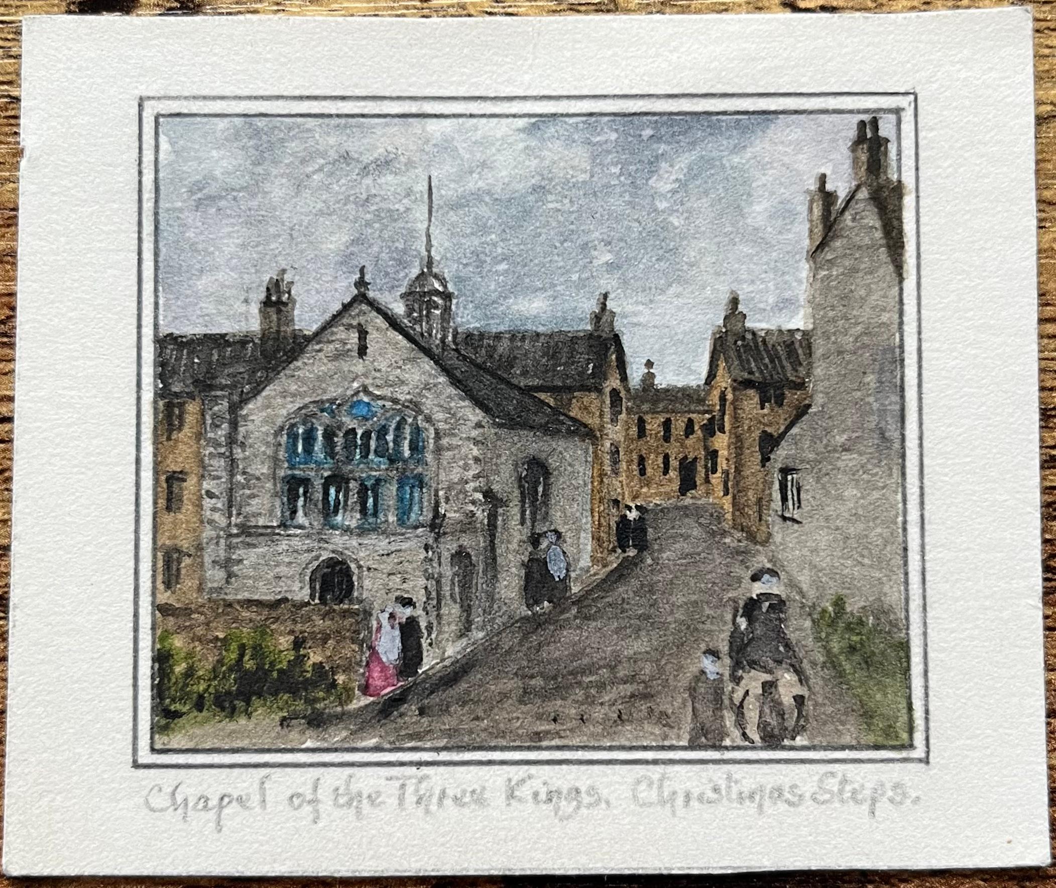 Historisches Miniatur-Aquarell der Kapelle der Heiligen Drei Könige in Bristol – Painting von Jack Grunwell