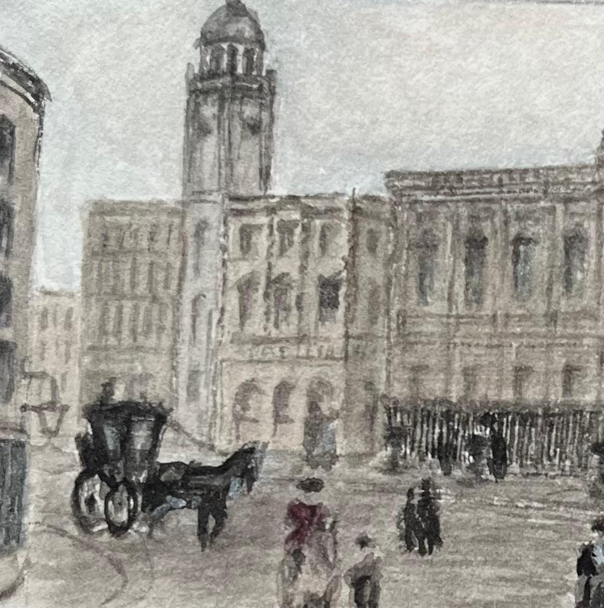 Acquerello storico in miniatura del Bristol Corn Exchange I chiodi di Corn Street - Painting Scuola inglese di Jack Grunwell