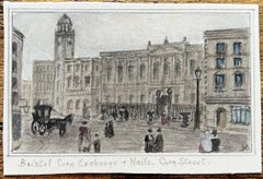 Historic Miniature Watercolor of Bristol Corn Exchange The Nails on Corn Street