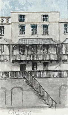 Acuarela en miniatura de una elegante arquitectura de la Regencia en Clifton, Bristol